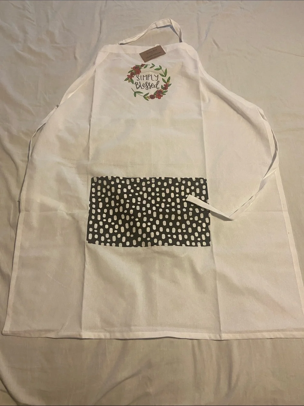 'Simply Blessed' White Printed Apron